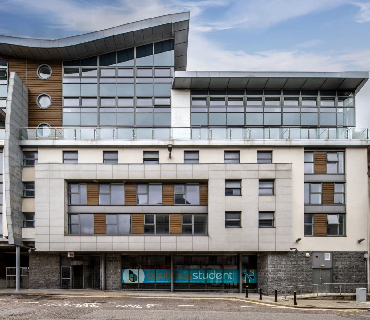 Am outside shot of one of the St Andrews Bauhaus Student accommodation building